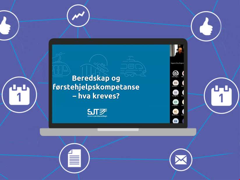 Illustrasjon av Teams-webinar om beredskap og førstehjelp for virksomheter med fornøyelsesinnretninger.