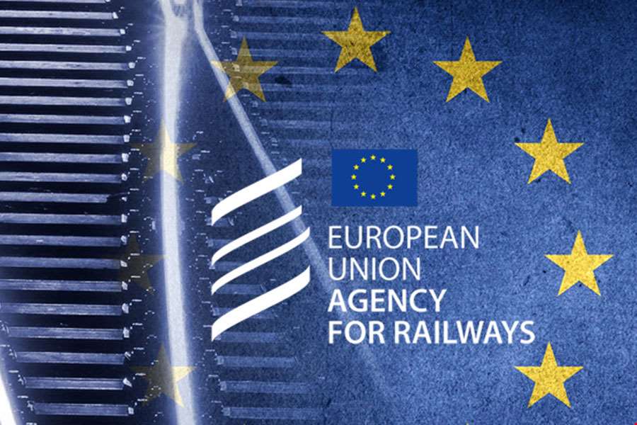 Logoen til Det europeiske jernbanebyrået og jernbanespor.