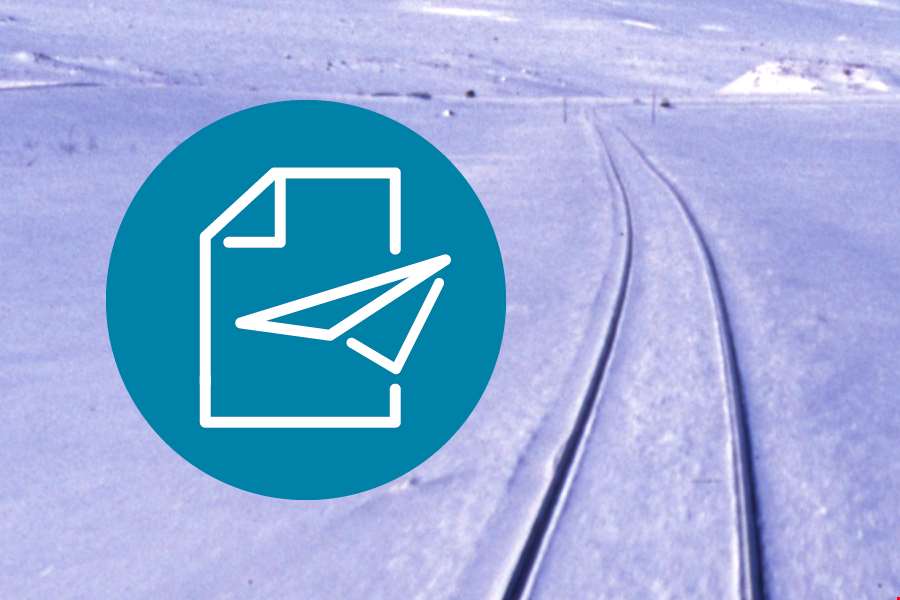 Ikon for innsending av dokumentasjon og jernbanespor i vinterlandskap