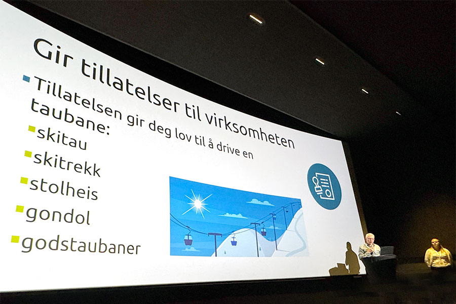 Bjørnar Monsø og Ingunn Rognes i SJT presenterte under fagdag i regi av Norske alpinanlegg og fjelldestinasjoner i oktober 2024.