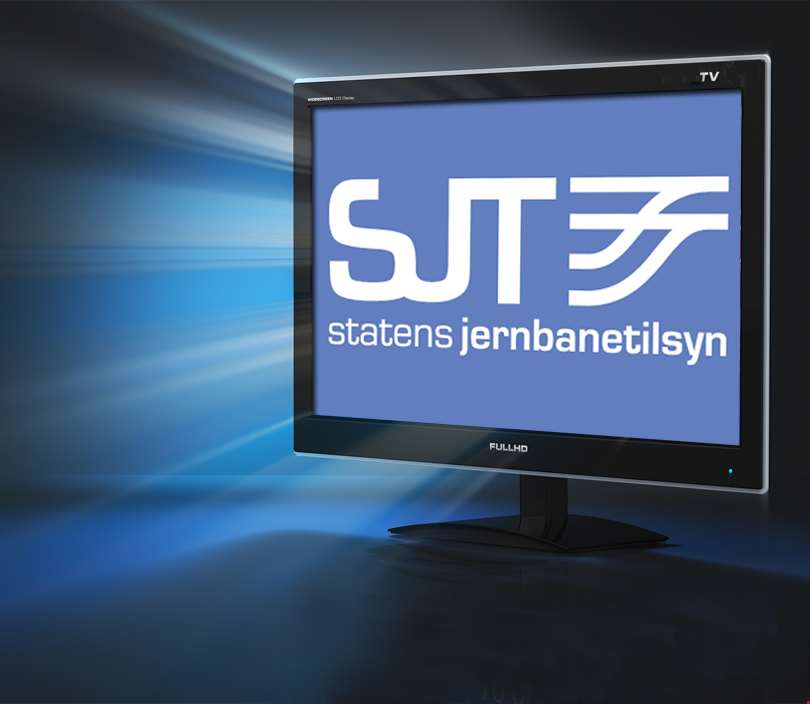 Illustrasjon av TV-skjerm med SJT-logo.
